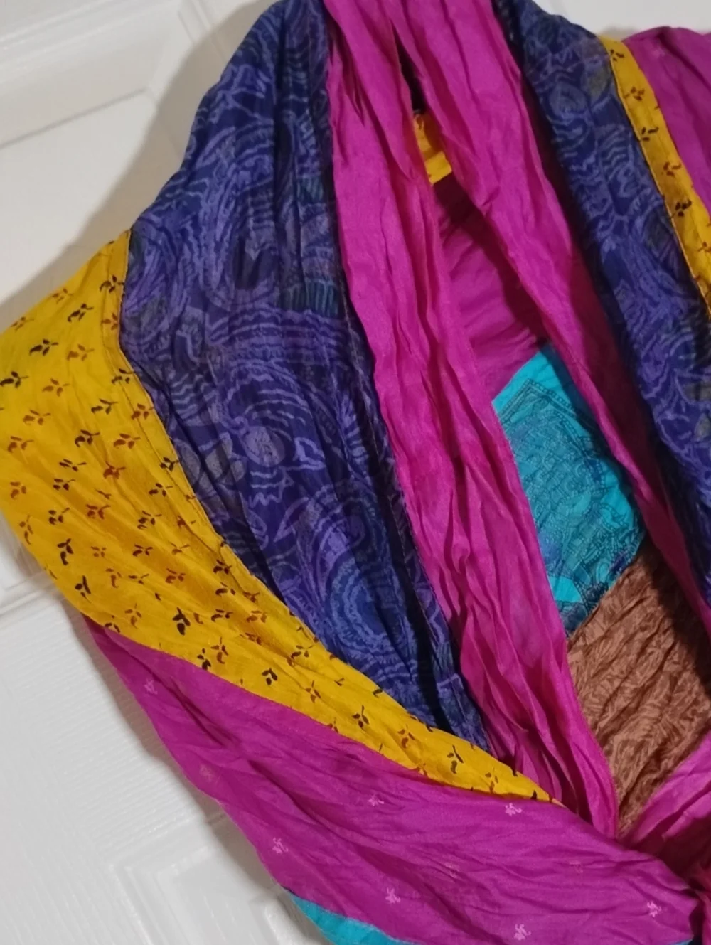Green Sewn Recycled Indian Silk Sari Scarf